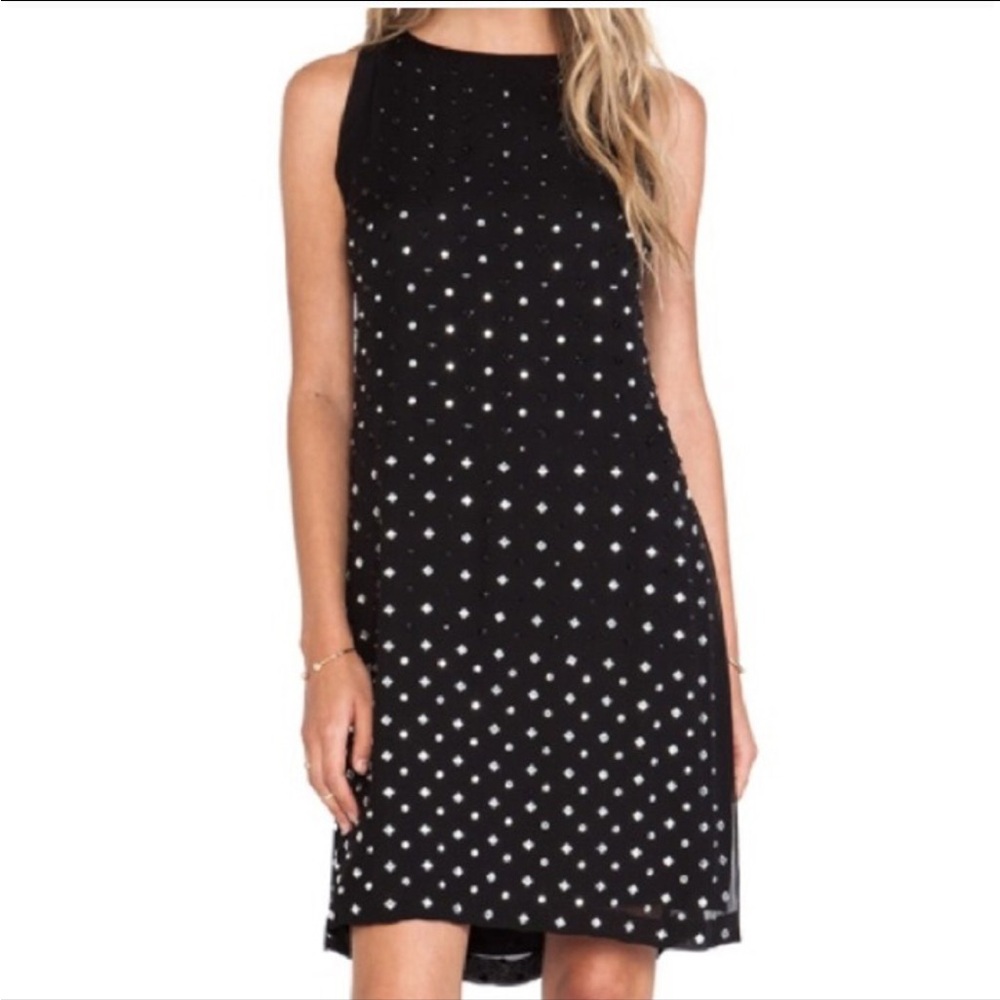 Diane von Furstenberg Ella Silk Dress Size 0 Black Studded Sleeveless Shift Mini
